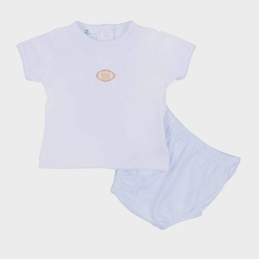 NEW MAGNOLIA BABY boy's touchdown cutie diaper set in light blue